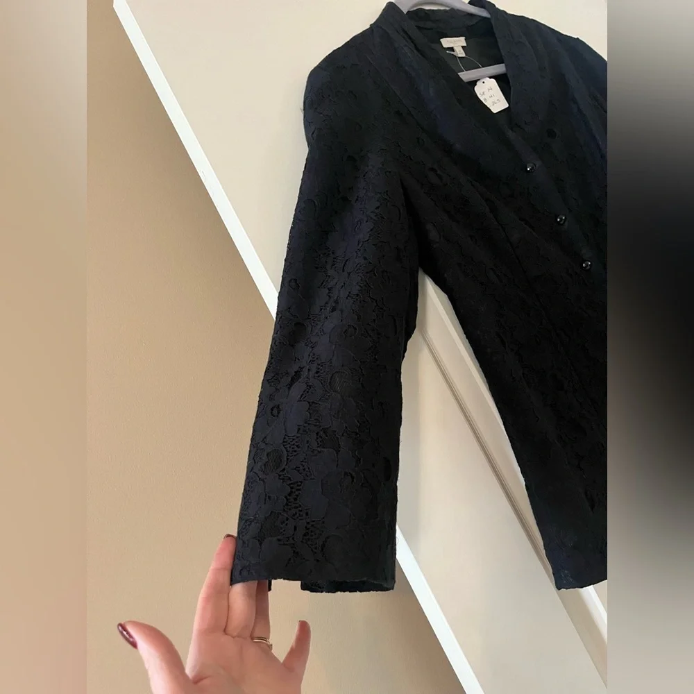 Talbots Black Lace Overlay Black Blazer Suit Jacket Women’s Size 14 - Picture 4 of 16